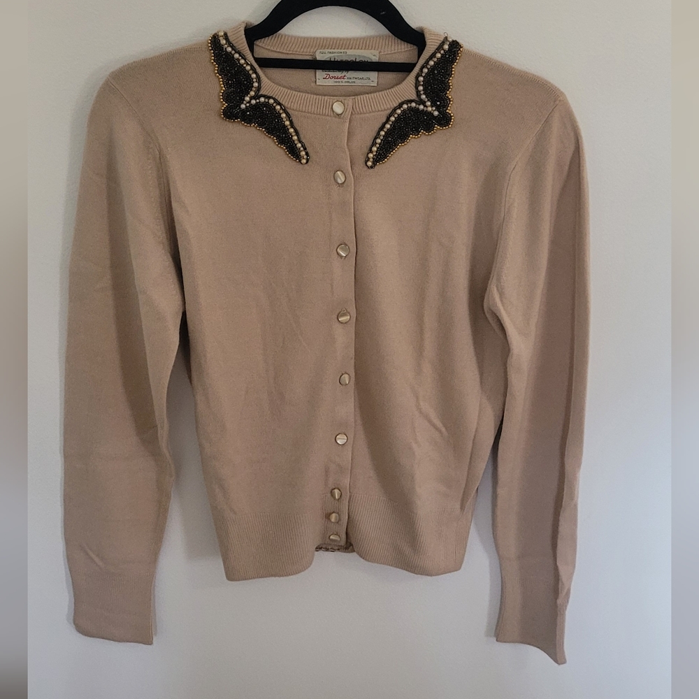 Vintage Beaded Tan Cardigan in women's size XS